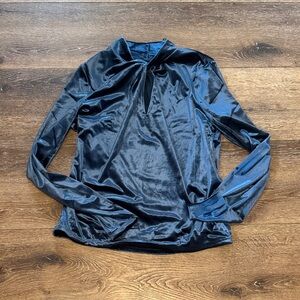 White House black market velvet twist neck river teal top large NWT